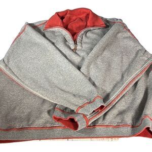 IZOD Unisex Reversible Sweater Half Zip Long Sleeve Pullover Gray Orange M/L